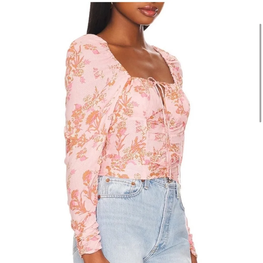 Free People Hilary Pink Floral Blouse Size S Boho Cottagecore Romantic